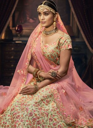 Pastel Designer Wedding Wear Embroidery Lehenga