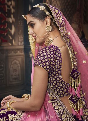 Purple Designer Wedding Wear Embroidery Lehenga
