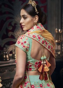 Turquoise Designer Wedding Wear Embroidery Lehenga