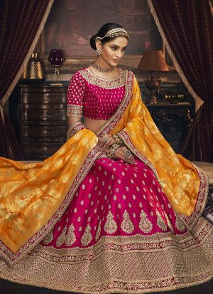Rani Pink Designer Wedding Wear Embroidery Lehenga