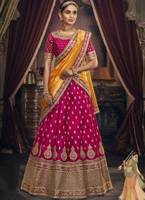 Rani Pink Designer Wedding Wear Embroidery Lehenga
