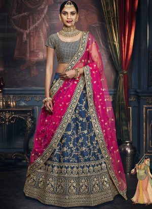 Royal Blue Designer Wedding Wear Embroidery Lehenga