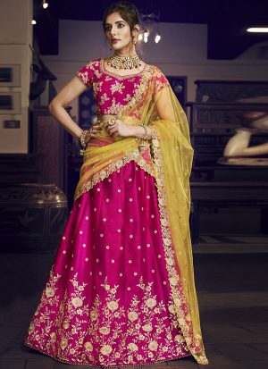 Dark Rani Pink Designer Wedding Wear Embroidery Lehenga