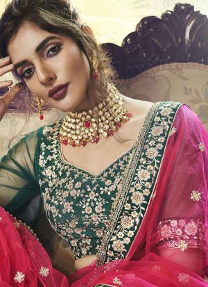 Dark Green Designer Wedding Wear Embroidery Lehenga