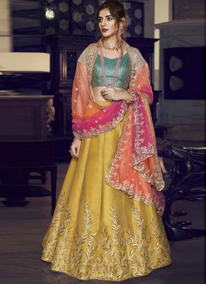Yellow Designer Wedding Wear Embroidery Lehenga