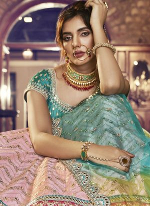 Baby Pink Designer Wedding Wear Embroidery Lehenga