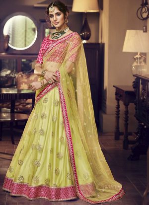 Lemon Designer Wedding Wear Embroidery Lehenga