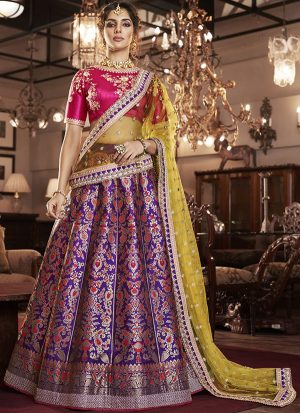 Purple Designer Wedding Wear Embroidery Lehenga