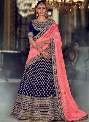 Blue Designer Wedding Wear Embroidery Lehenga