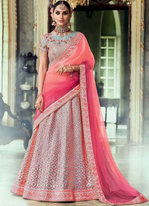 Grey Designer Wedding Wear Embroidery Lehenga
