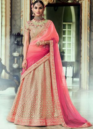 Pastel Designer Wedding Wear Embroidery Lehenga