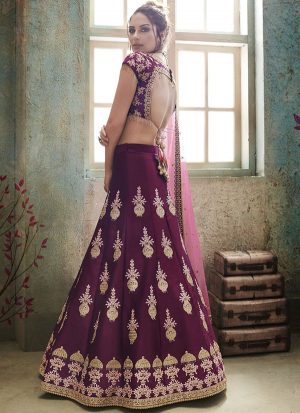 Wine Designer Wedding Wear Embroidery Lehenga