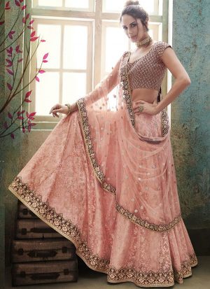 Baby Pink Designer Wedding Wear Embroidery Lehenga