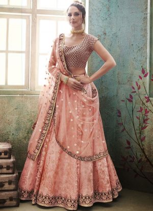Baby Pink Designer Wedding Wear Embroidery Lehenga