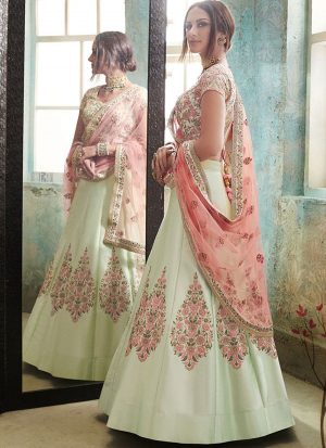 Pastel Designer Wedding Wear Embroidery Lehenga
