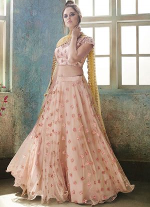 Baby Pink Designer Wedding Wear Embroidery Lehenga
