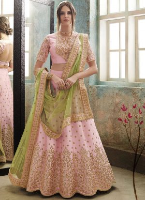 Baby Pink Designer Wedding Wear Embroidery Lehenga