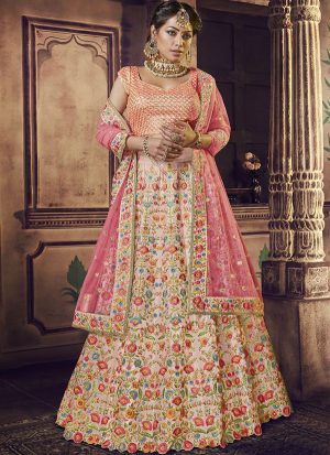 Baby Pink Designer Wedding Wear Embroidery Lehenga
