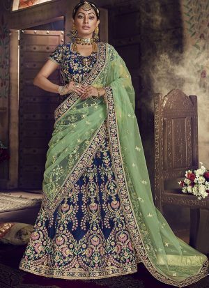 Blue Designer Wedding Wear Embroidery Lehenga