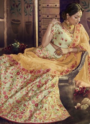 Pastel Designer Wedding Wear Embroidery Lehenga