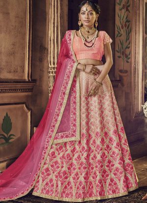 Baby Pink Designer Wedding Wear Embroidery Lehenga