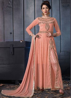 Light Peach Georgette Pakistani Salwar Kameez