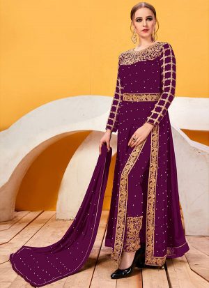 Wine Georgette Pakistani Salwar Kameez