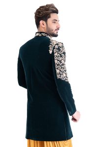 Green Wedding Wear Velvet Indo Western Sherwani