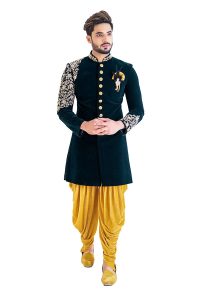 Green Wedding Wear Velvet Indo Western Sherwani