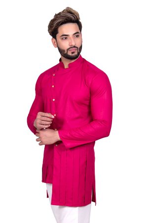 Magenta Wedding Wear Cool Cotton Indo Western Sherwani