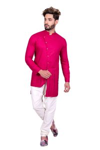 Magenta Wedding Wear Cool Cotton Indo Western Sherwani