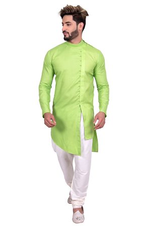 Spring Green Wedding Wear Cool Cotton Indo Western Sherwani