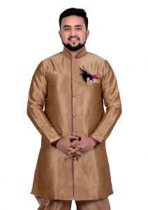 Golden Wedding Wear Art Silk Indo Western Sherwani