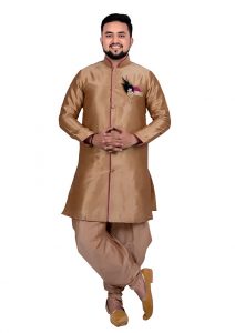 Golden Wedding Wear Art Silk Indo Western Sherwani