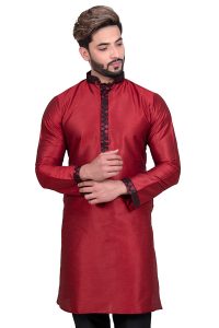 Maroon Traditional Wear Art Silk Kurta Set