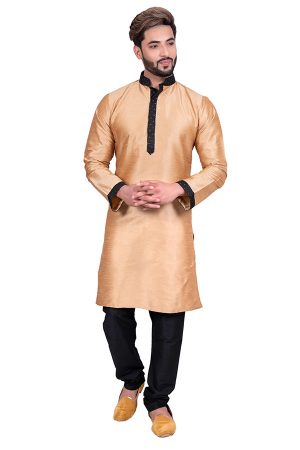 Golden Traditional Wear Art Silk Kurta Set