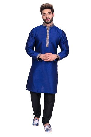 Blue Traditional Wear Art Silk Kurta Set