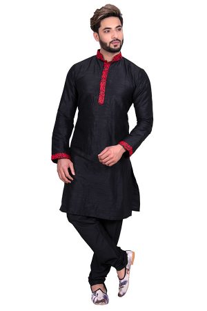 Black Traditional Wear Art Silk Kurta Set