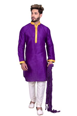 Purple Traditional Wear Art Silk Kurta Set