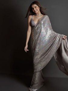 Tara Sutaria Grey Georgette Sequins Bollywood Saree