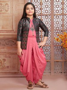 Pink Polyester Embroidery & Stones Kids Girls Patiala Salwar Suits