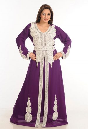 Wine Zari Work Stones & Beads Embellish Georgette Islamic Style Arabian Maxi Partywear Kaftan