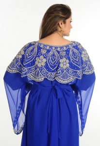 Blue Zari Work Stones & Beads Embellish Georgette Islamic Style Arabian Maxi Partywear Kaftan