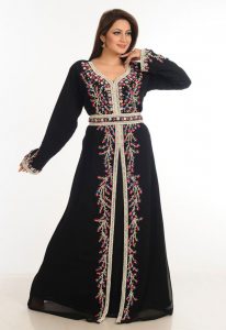 Black Zari Work Stones & Beads Embellish Georgette Islamic Style Arabian Maxi Partywear Kaftan