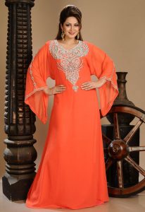 Red Zari Work Stones & Beads Embellish Georgette Islamic Style Arabian Maxi Partywear Kaftan