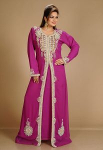 Maroon Zari Work Stones & Beads Embellish Georgette Islamic Style Arabian Maxi Partywear Kaftan