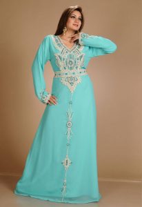 Turqoise Zari Work Stones & Beads Embellish Georgette Islamic Style Arabian Maxi Partywear Kaftan