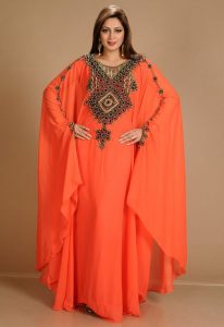 Red Zari Work Stones & Beads Embellish Georgette Islamic Style Arabian Maxi Partywear Kaftan