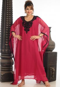 Pink Georgette Kaftan With Zari Work