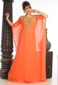 Peach Georgette Kaftan With Zari Work